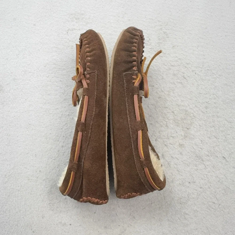 Minnetonka Slippers Kids Size 2 Brown Suede Faux Fur Lined Moccasins 4812
